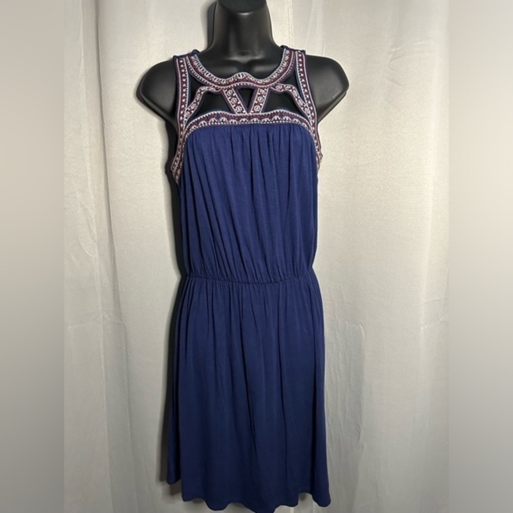 Maurices Navy Blue Embroidered Cutout Lace Back Sleeveless Dress‎ Medium